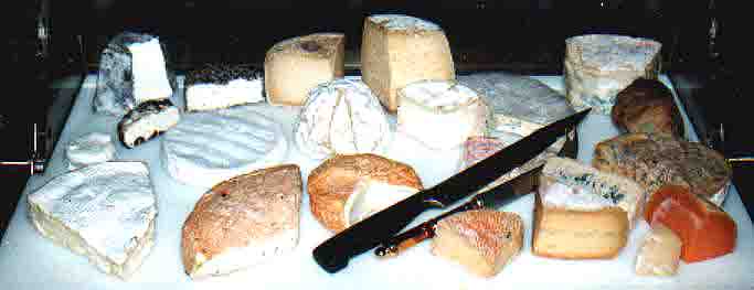 Selection of cheeses from board